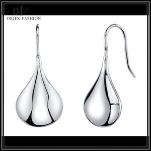 Objex Fashion, New, Shiny Polished Lotus Teardrop Earrings in .925 Silver